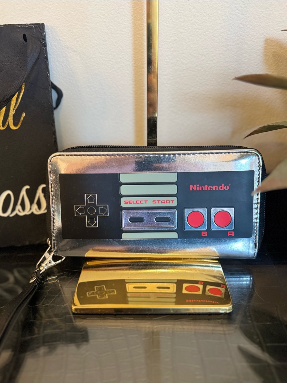 Nintendo Silver Retro Controller Zip Wallet wristlet